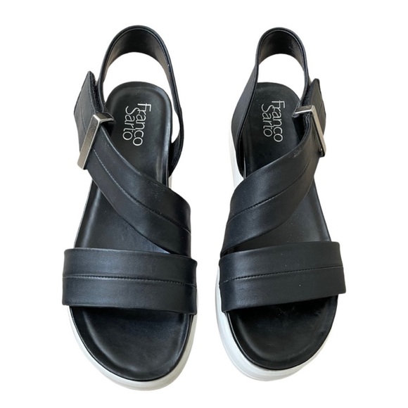 📦SALE📦 Franco Sarto Leather Platform Black Sandals 9 - Picture 1 of 5